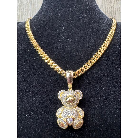 None and/or Unknown Other - NWT Gold Vermeil Moissanite Teddy Bear on Bonus 19" Chain